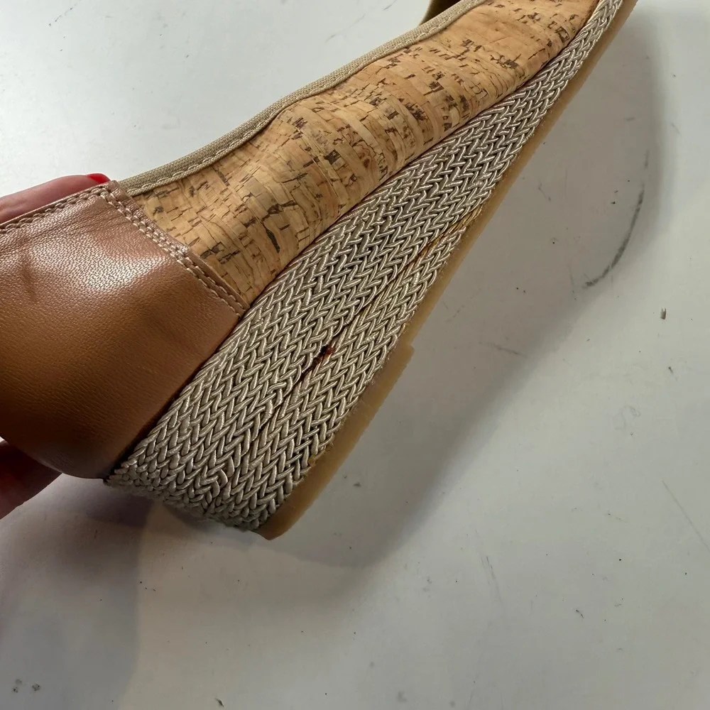 Sesto Meucci Cork Wedge Pumps Tan Leather‎ Cap Toe Made In Italy Women's Size 9